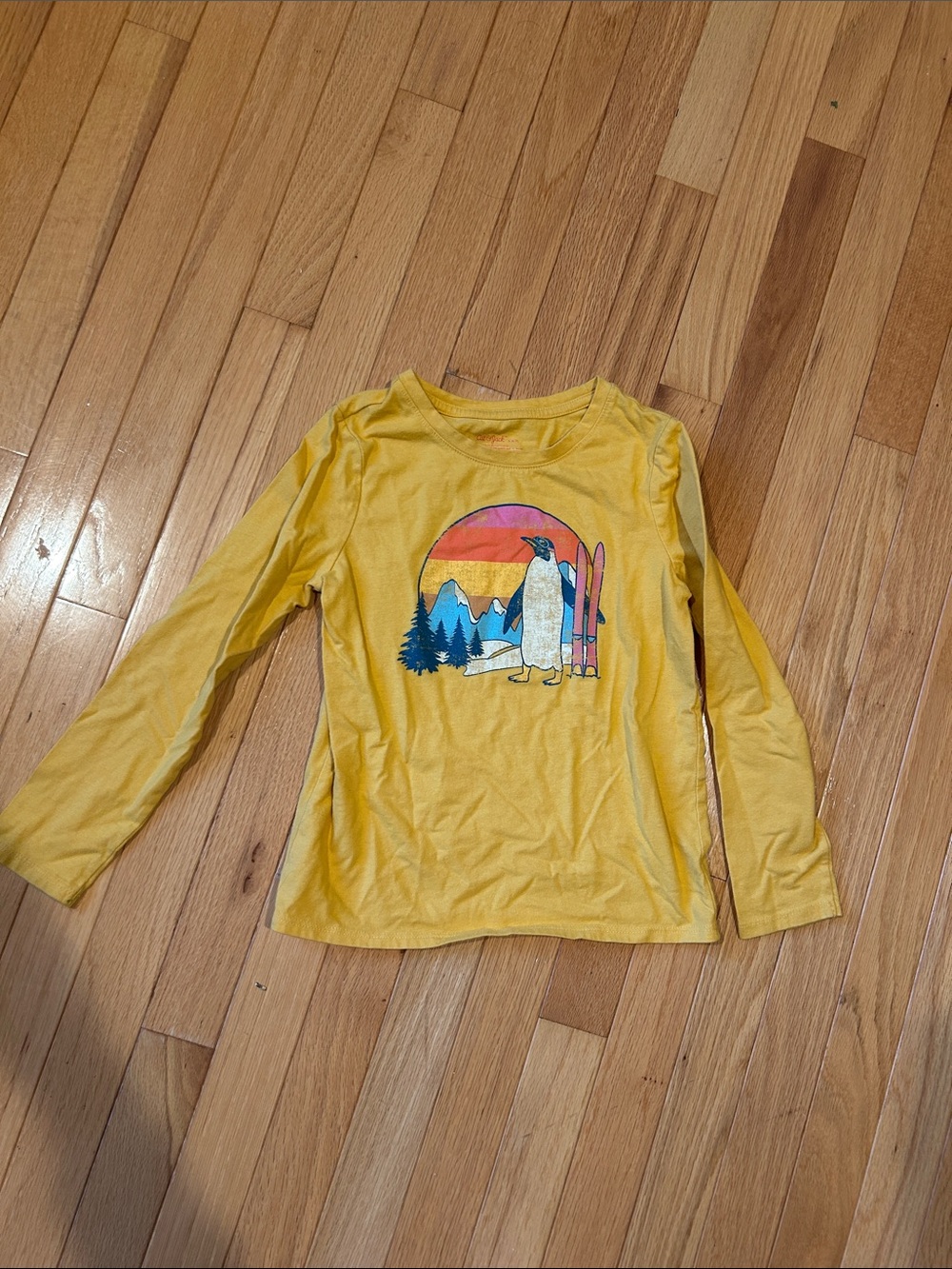 Cat & Jack Yellow Long-Sleeve Tee with Penguin Ski Graphic